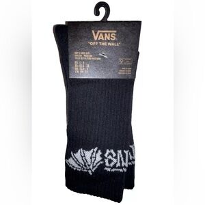 Vans Off The Wall Crew Socks 1 Pair Boys 1-6 Black w White Bat Wing & Logo Skate